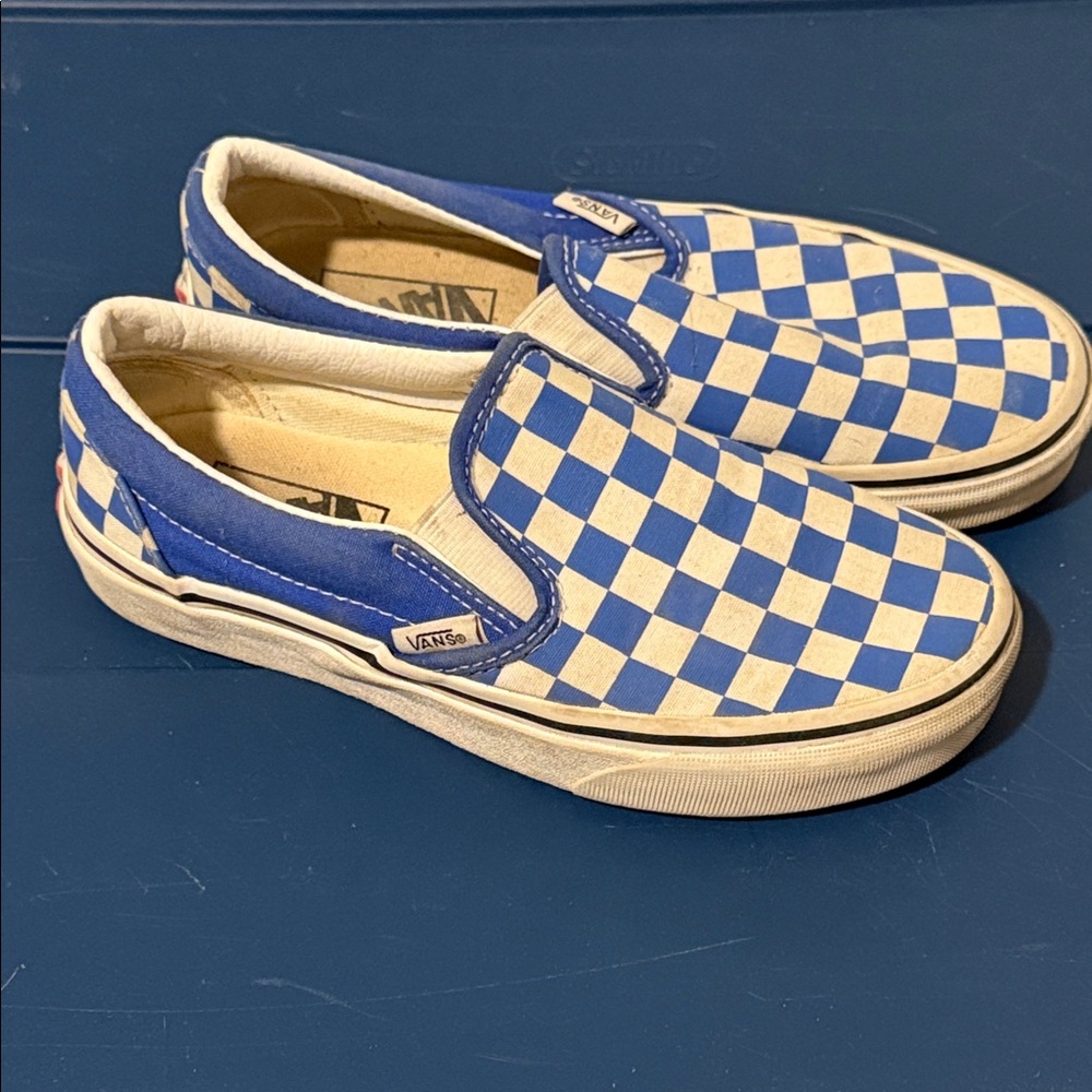 Vans Classic Blue and White Checkered Slip-Ons